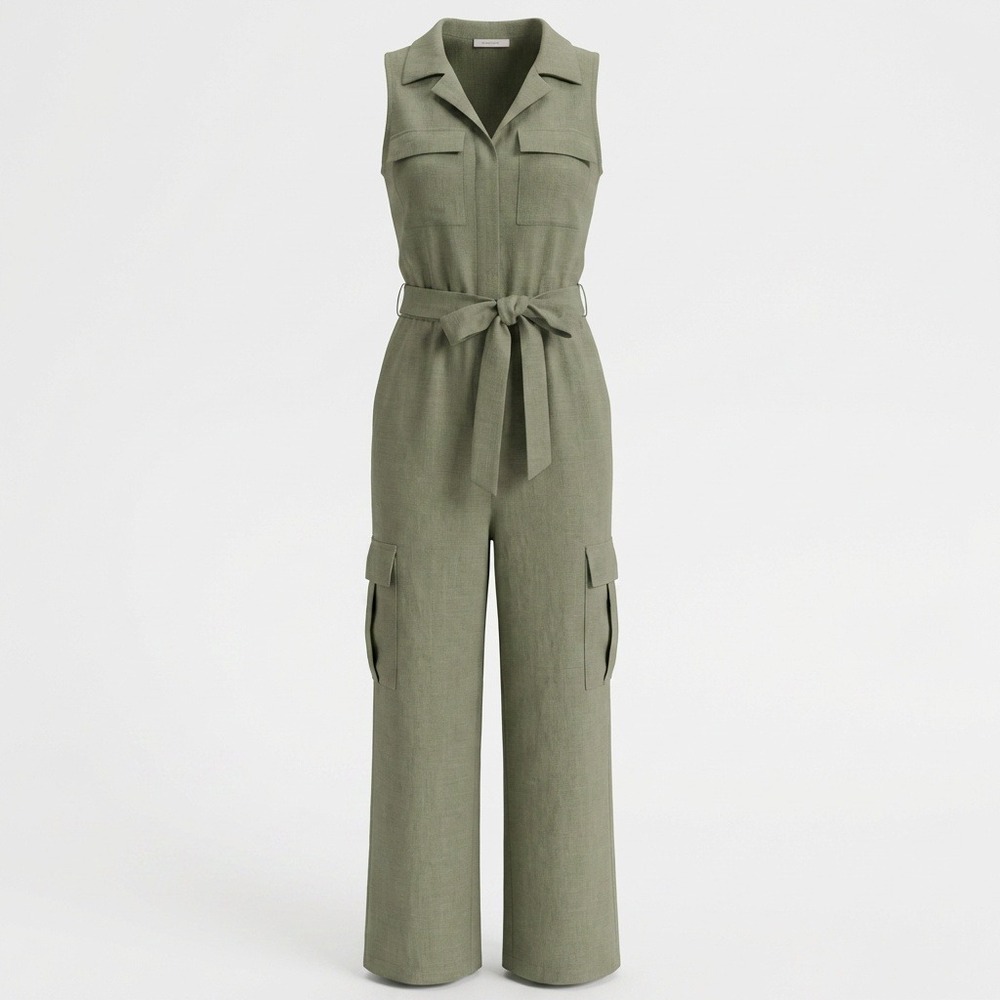 Monteau Sleeveless Neutral Linen Blend One Piece Jumpsuit XS